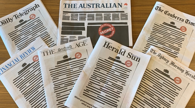 Die geschwärzten Titelseiten der großen australischen Zeitungen