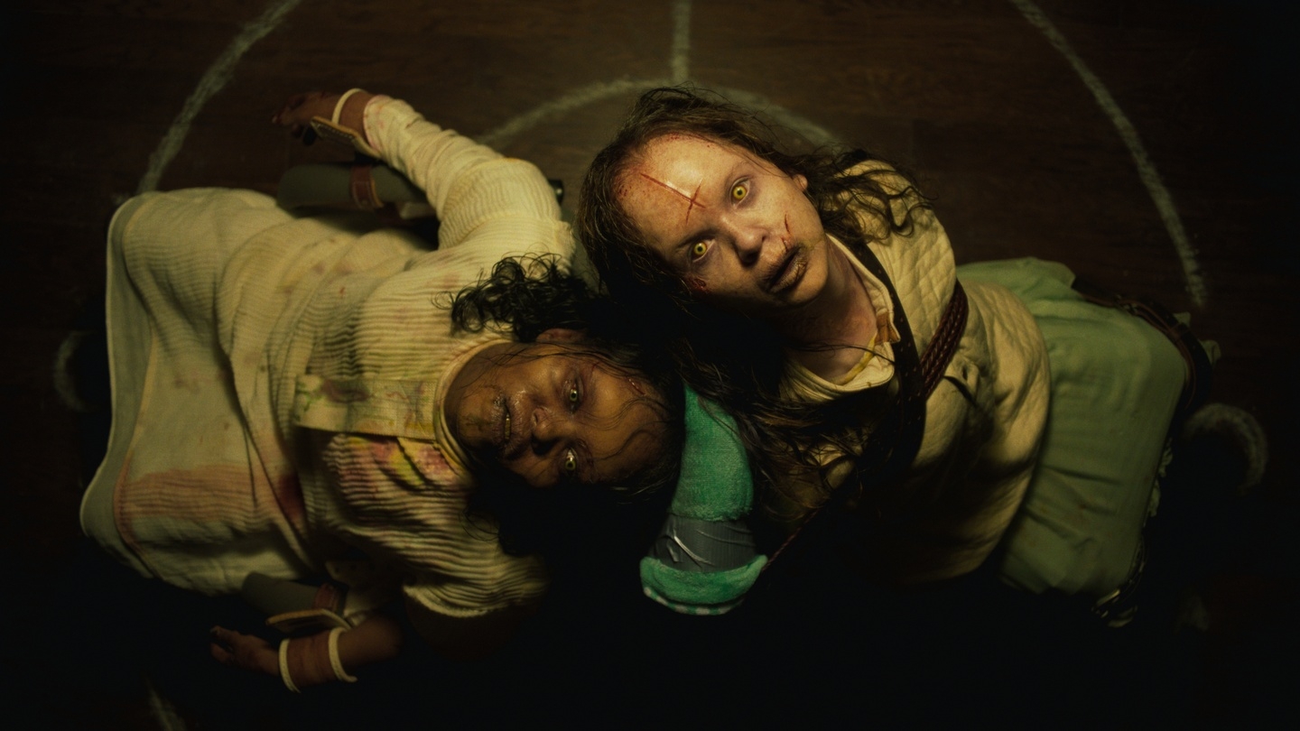 (from left) Angela Fielding (Lidya Jewett) and Katherine (Olivia Marcum) in The Exorcist: Believer, directed by David Gordon Green. 