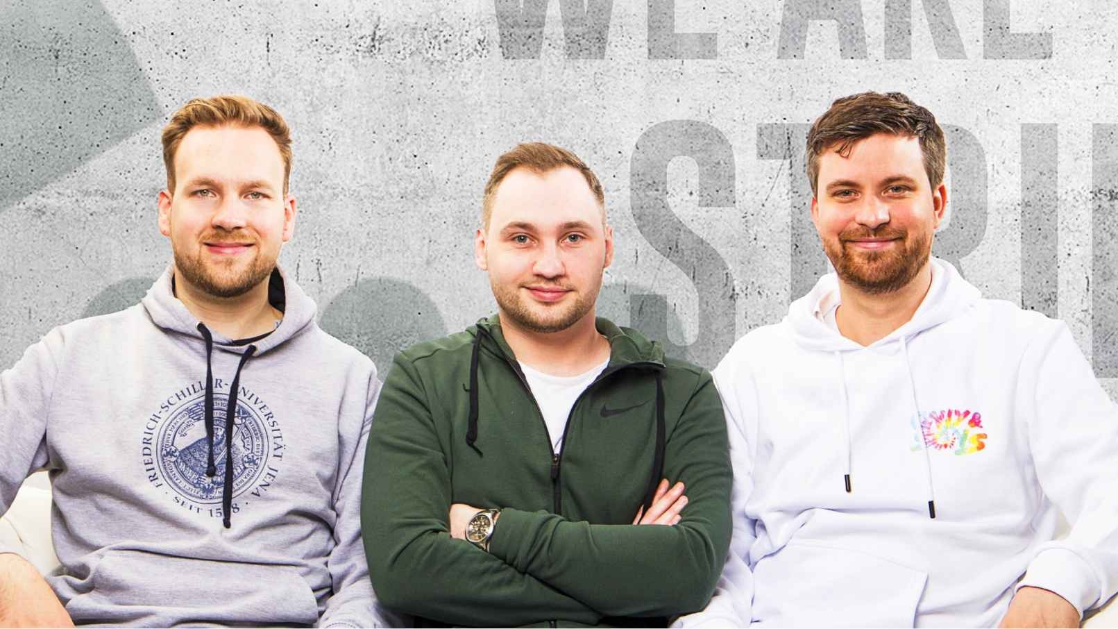 Die Gründer von Striked (v.l.): Tristan Kreuziger (CEO), Stefan Borinczyk (CTO) und Kevin Hildebrandt (CPO)