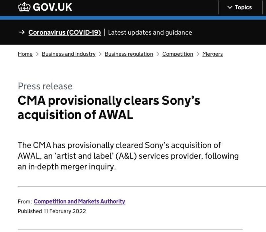 Macht den Weg frei: die UK-Wettbewerbshüter der CMA genehmigen den Kauf von AWAL durch Sony Music