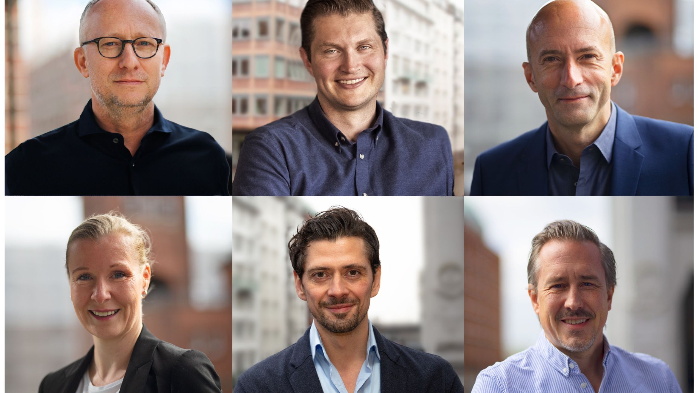 Die Führung von Pahnke Group und Fluent (von links oben nach rechts unten): Géza Unbehagen, Lars Lammers, Andreas Bahr, Stefanie Hahn, Martin Loytved und Daniel Frericks – 
