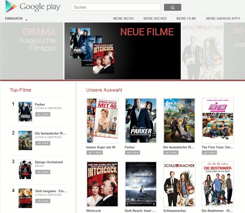 Bei Google Play sind u. a. Filme erhältlich