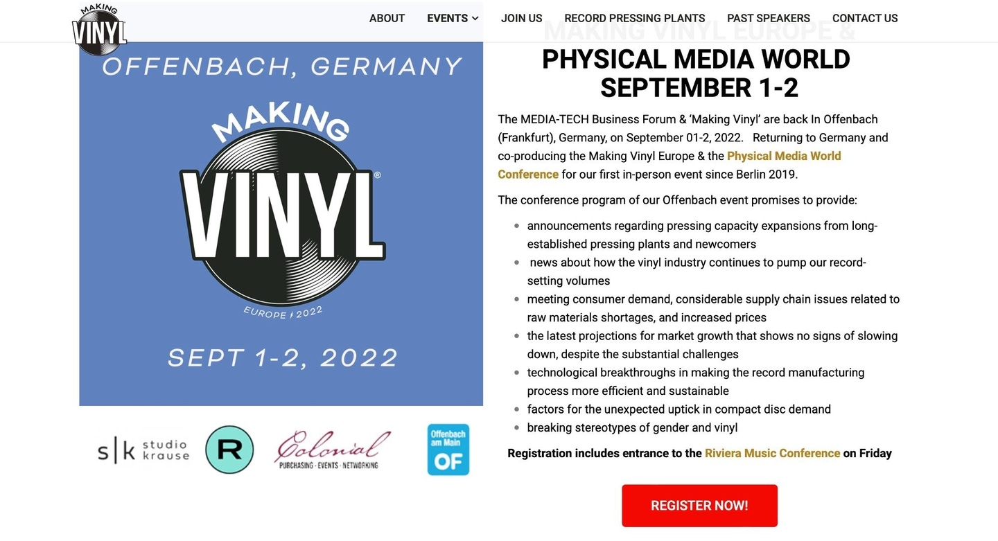 Hat die Registrierungsphase eingeläutet: der Branchentreff Making Vinyl Europe & Physical Media World Conference