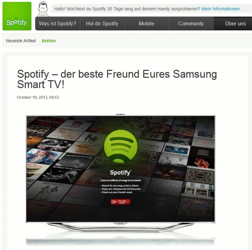 Zusätzlicher Vermarktungsweg: Spotify nistet sich bei Samsung ein, dem Weltmarktführer bei LCD-Fernsehern