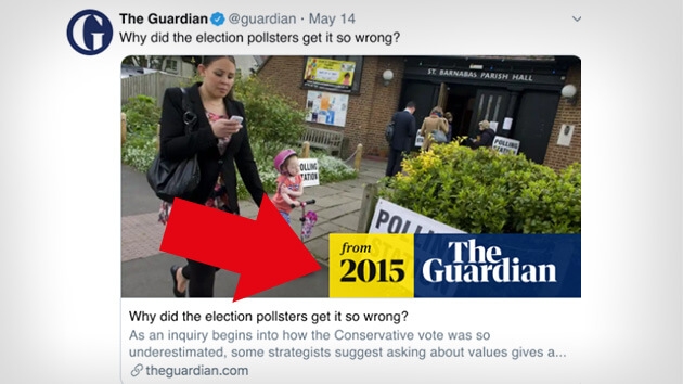 Der Guardian kennzeichnet Artikel auf Social Media mit Jahreszahl und Quellenangabe