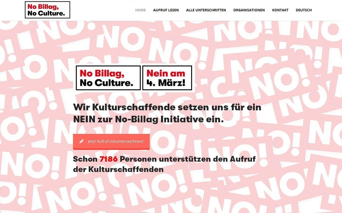 Mobilisieren und informieren unter dem Motto "No Billag, No Culture": Kreative und Künstlerverbände aus der Schweiz