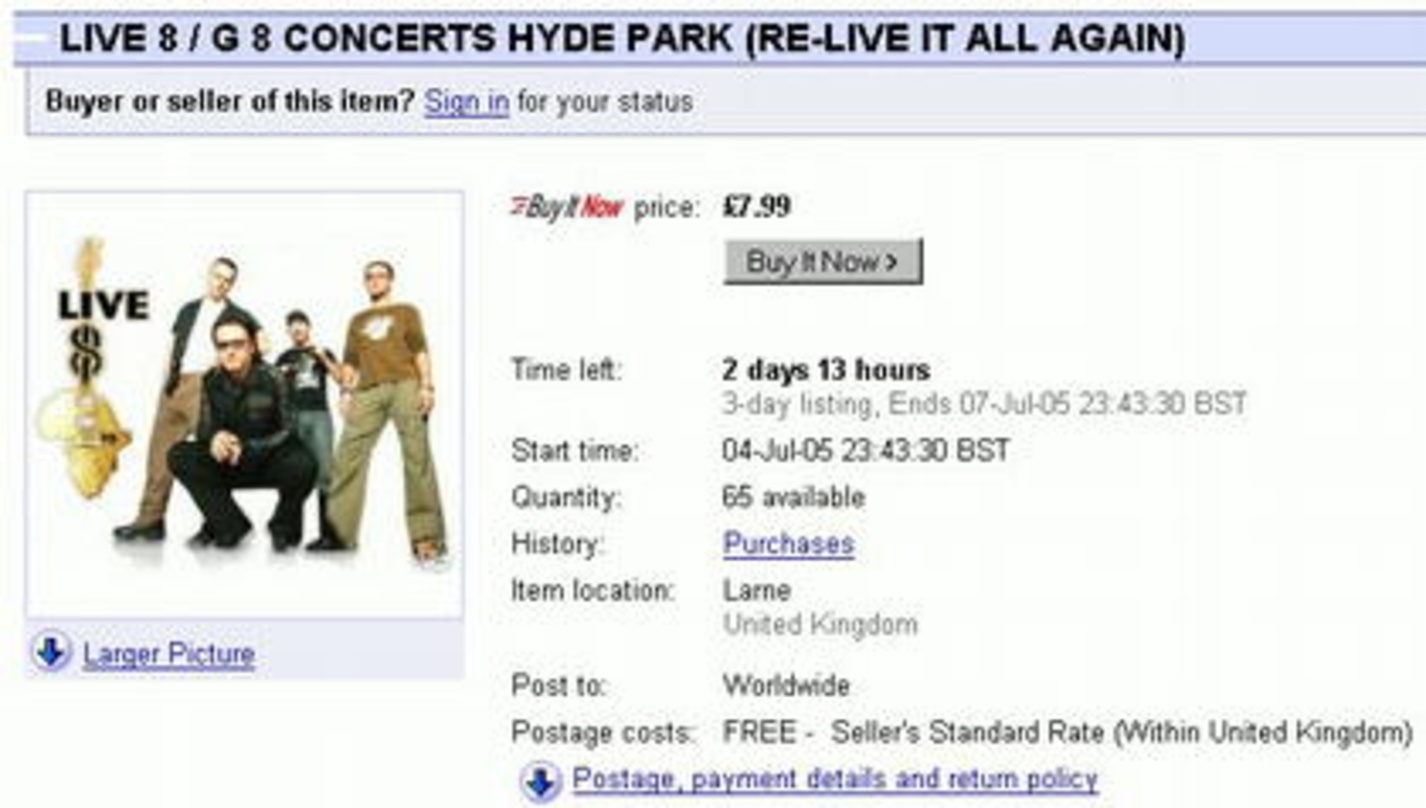 Nur eines von vielen: Live-8-Angebot bei eBay UK