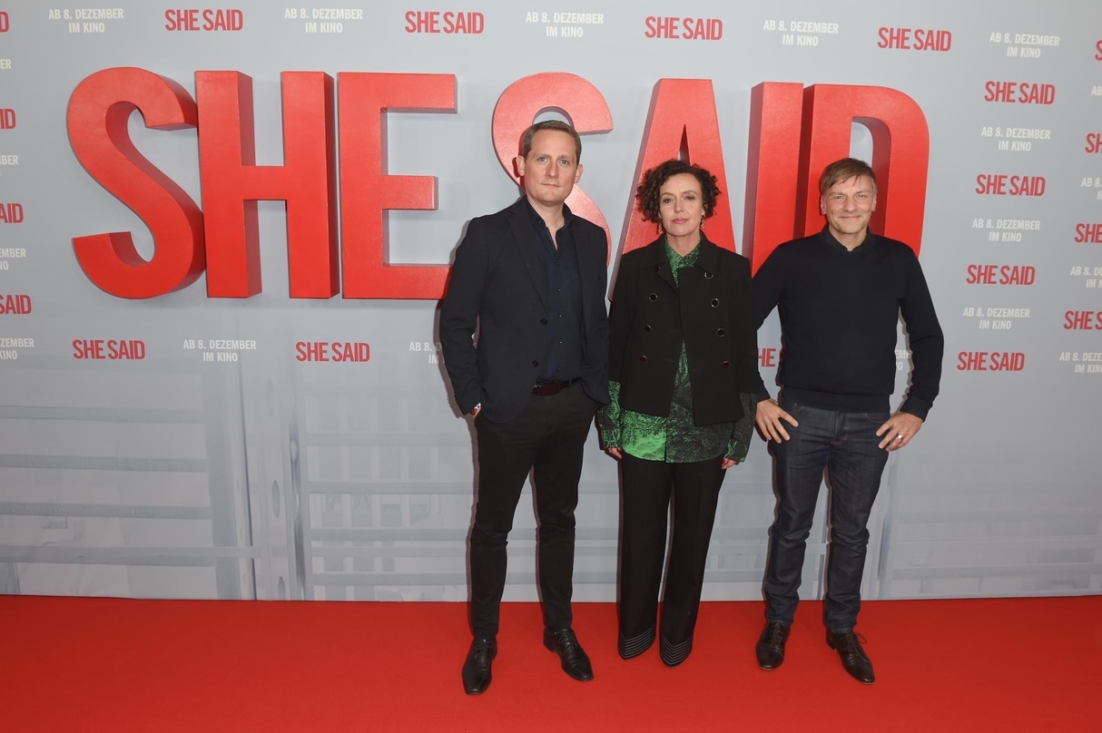 Michael Kampf, Maria Schrader und Hansjörg Weißbrich (v.l.n.r.) bei der Deutschlandpremiere von "She Said"