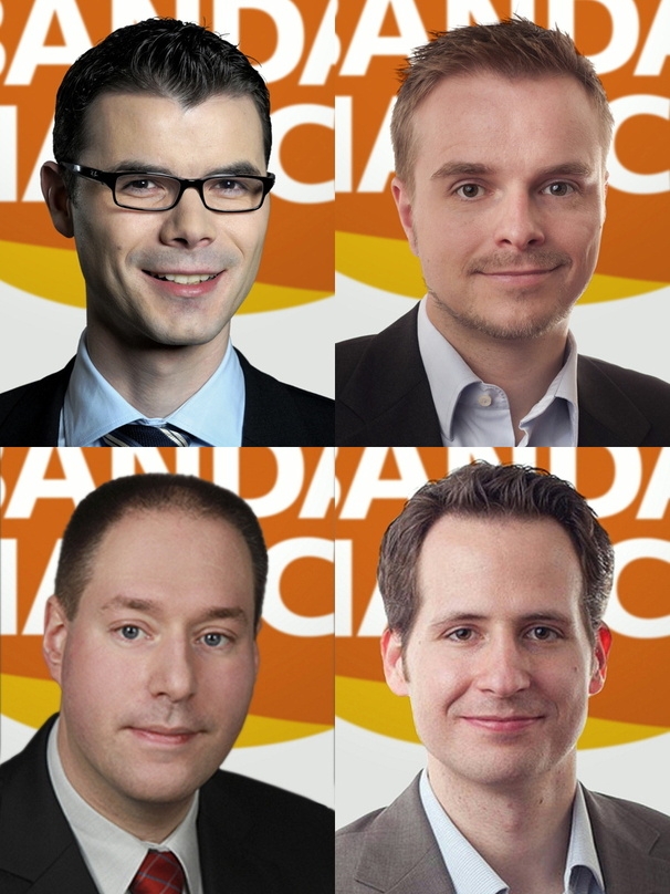 Freuen sich über neue Job-Titel (v.l. i. Uhrzeigersinn): Frieder Bartussek, Michael Röder, David Razaghi und Michael Krethe
