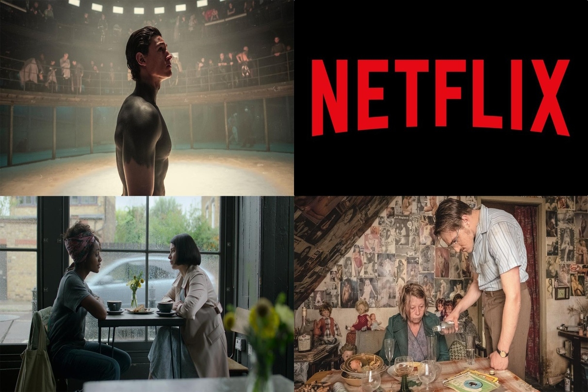 Erfolge auf Netflix: "Tribes of Europa" (l.o.), "Sie weiß von dir" (l.u.) und "Der Goldene Handschuh" (r.u.)