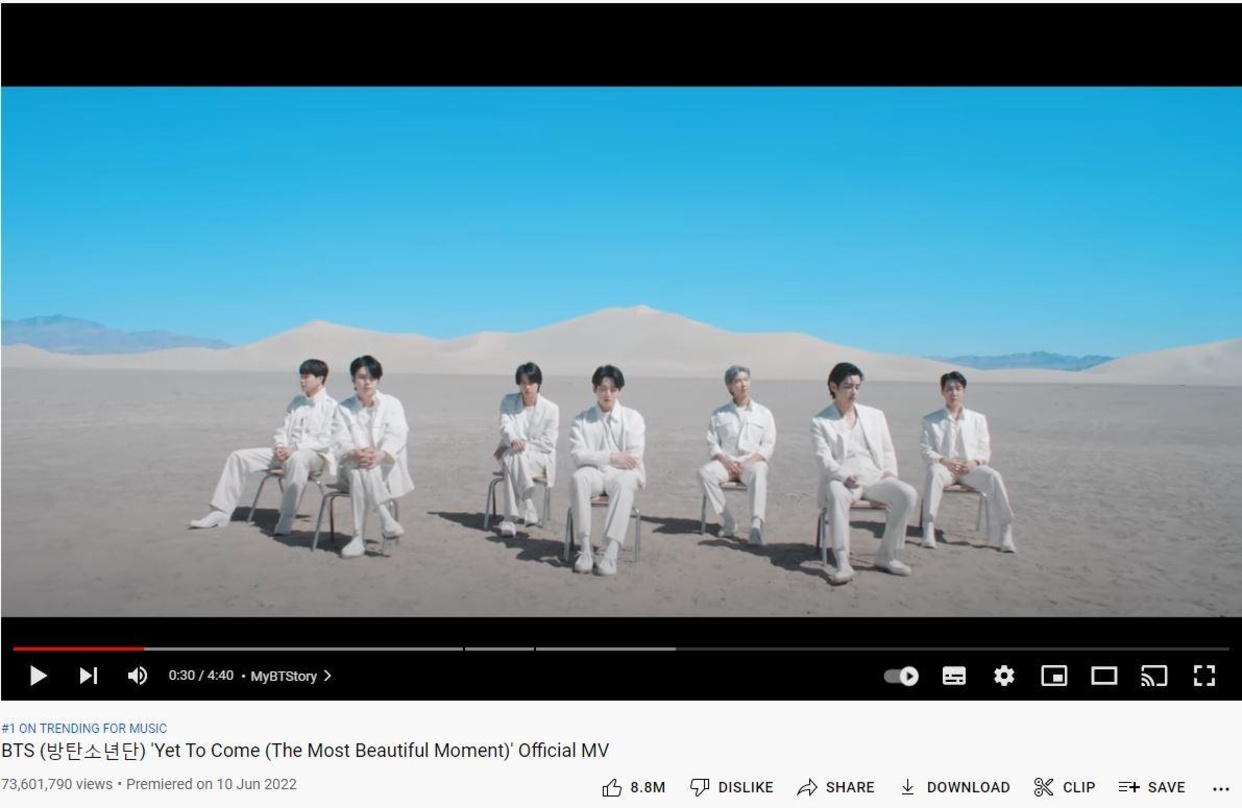 BTS dominierten mit ihrem Video zum Song "Yet To Come (The Most Beautiful Moment)" die YouTube-Musik-Trendcharts