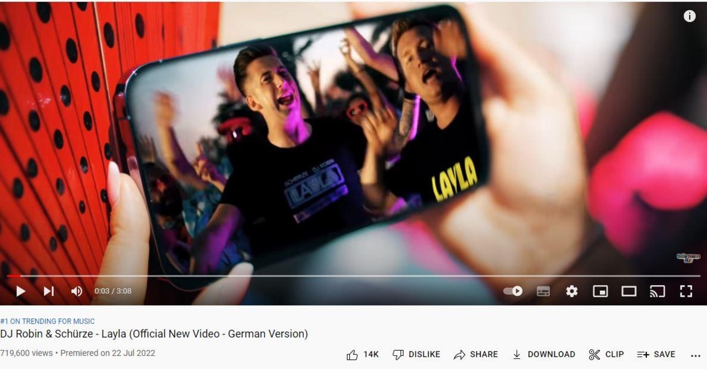 Mit neuem Video zurück an der Spitze der deutschen YouTube-Musik-Trendcharts: DJ Robin und Schürze mit "Layla"