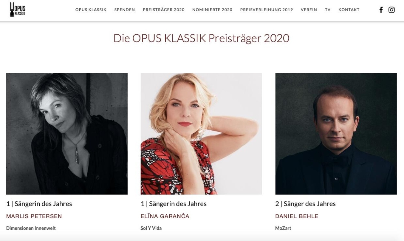 Gleich drei Sieger in der Gesangs-Sparte: Marlis Petersen und Elina Garanca erhalten bei der Verleihung des Opus Klassik die Auszeichnungen als Sängerin des Jahres, Daniel Behle die Trophäe für den Sänger des Jahres