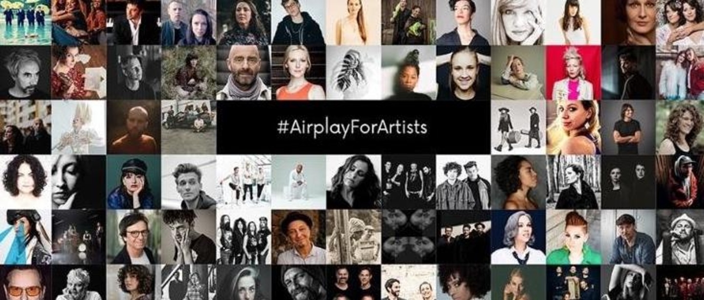 Ist inzwischen zu einem Kollektiv von 85 Künsterln angewachsen: #AirplayForArtists 