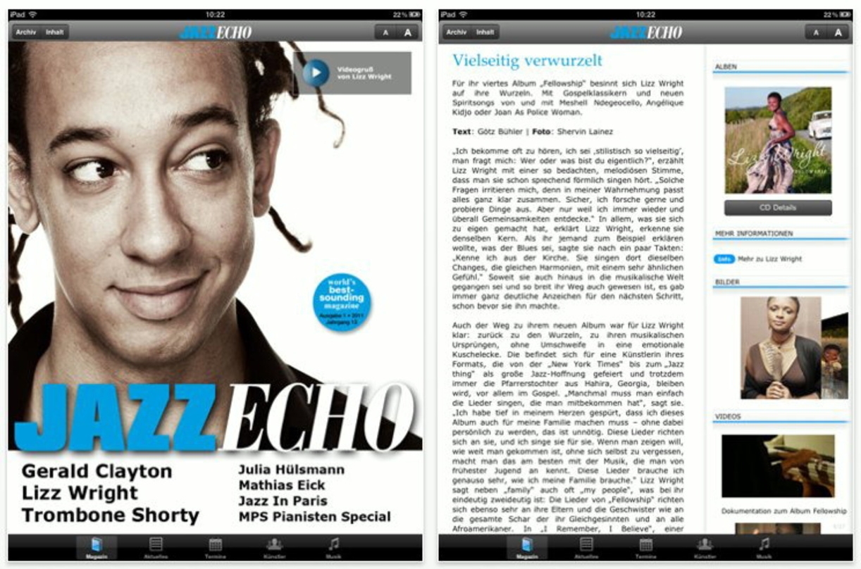 Soll iPad-Nutzer ansprechen: Das "JazzEcho" von Universal Music in der App-Version