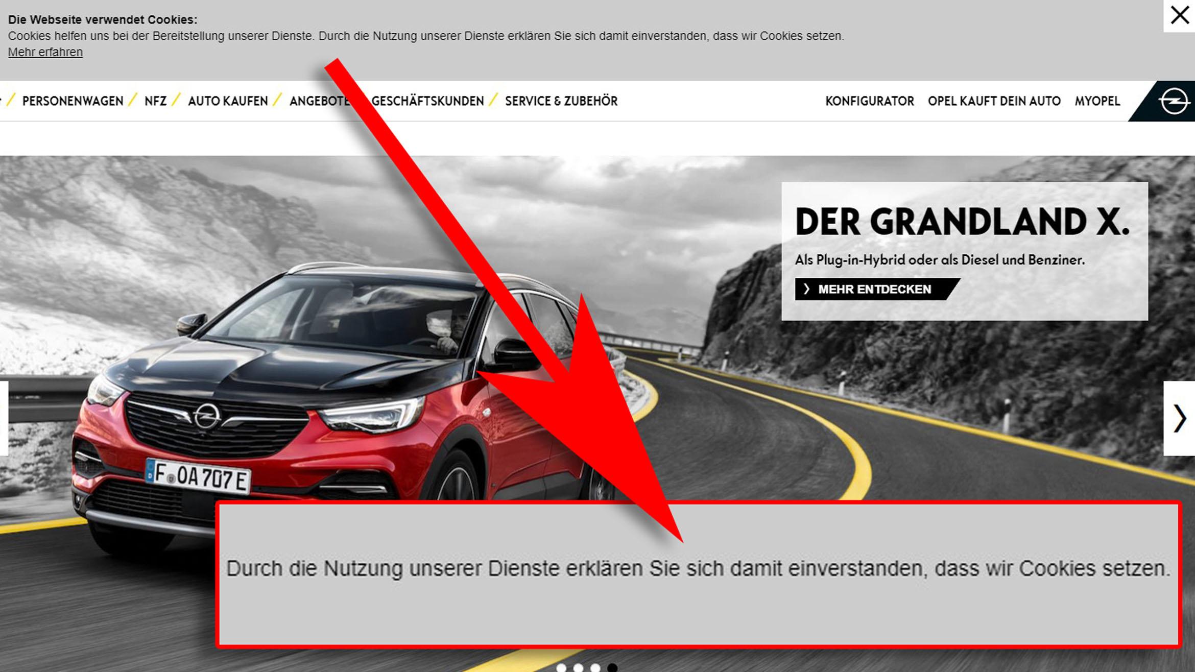Zeit zur Renovierung: Schon heute genügt das Cookie Banner von Opel den Rechtsanforderungen nicht mehr