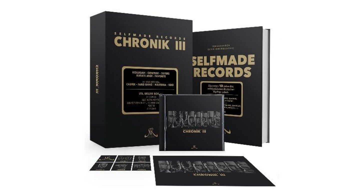 Erfolgreiches Jubiläumspaket: Selfmade Records und Universal Music brachten am 9. Oktober "Chronik III" in den Handel, mit dabei sind Selfmade-Künstler wie Kollegah, Genetikk, Favorite, die 257ers und Karate Andi sowie in der Box-Version ein 300 Seiten starkes Buch zur Labelgeschichte