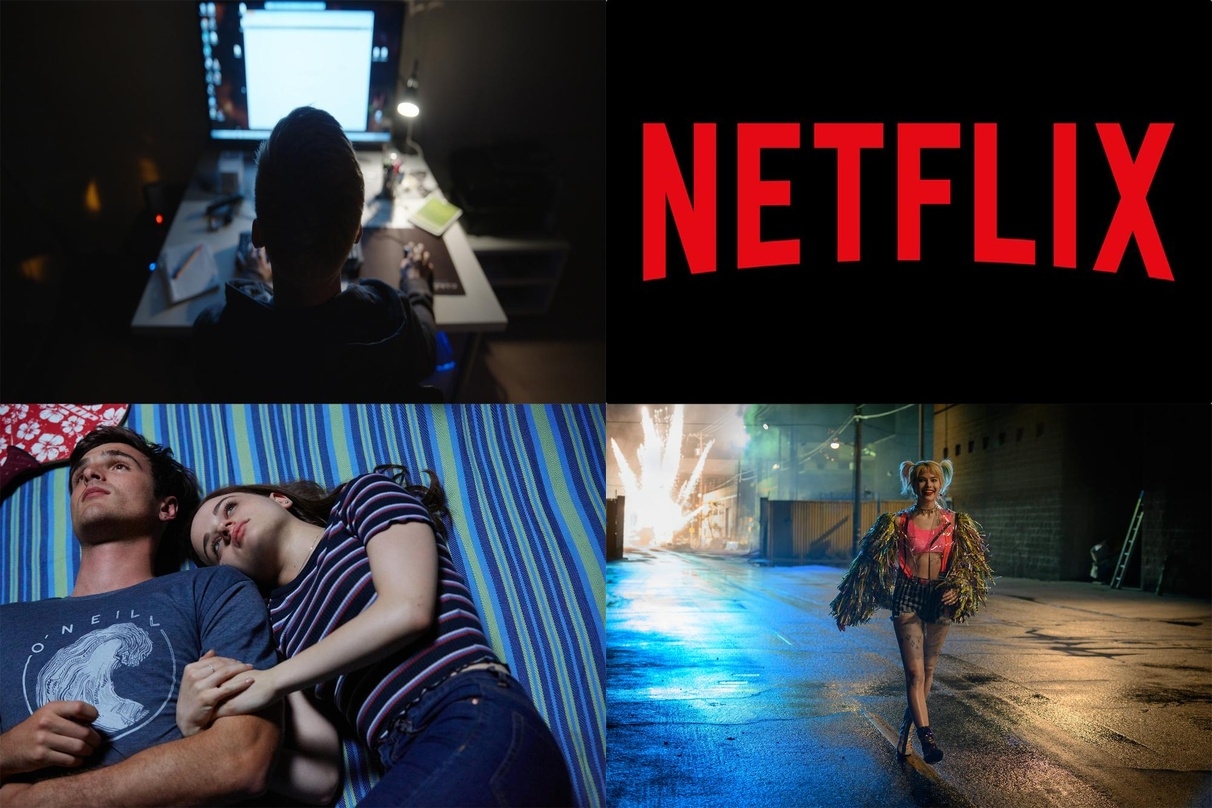 Erfolge auf Netflix: "Shiny Flakes" (l.o.), "The Kissing Booth 3" (l.u.) und "Birds of Prey" (r.u.)
