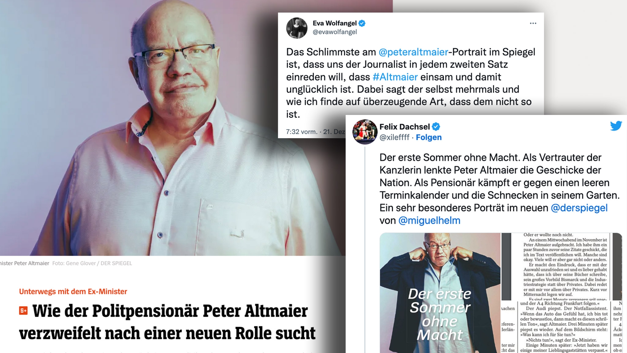 Der ehemalige Bundeswirtschaftsminister Peter Altmaier wurde im aktuellen "Spiegel" porträtiert – auf Twitter gibt es nicht nur Lob von Journalist:innen dazu –