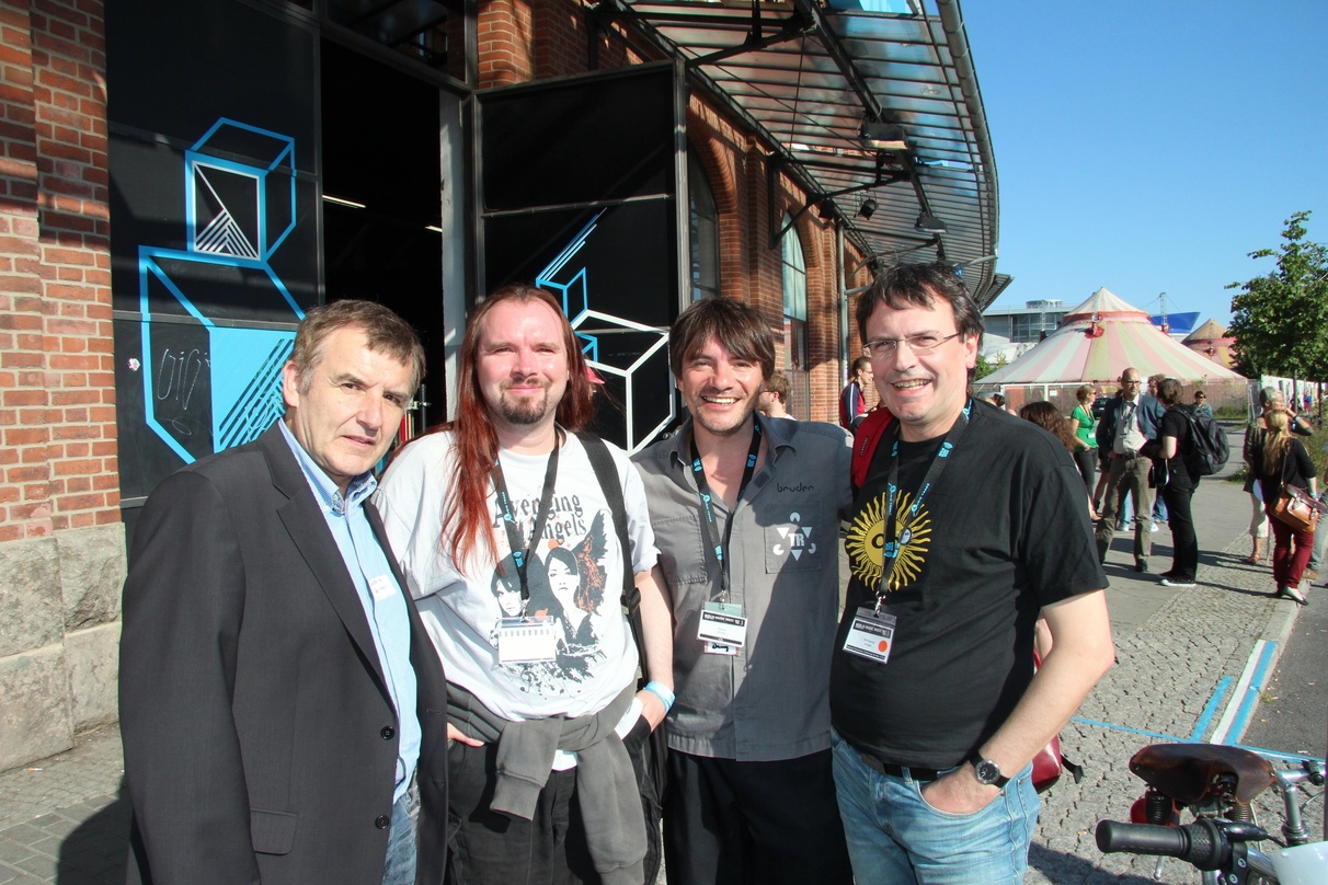 Vor der Gründung der C3S (von links): Meinhard Starostik, Meik Michalke, Danny Bruder und Wolfgang Senges (alle C3S), hier noch bei der Berlin Music Week