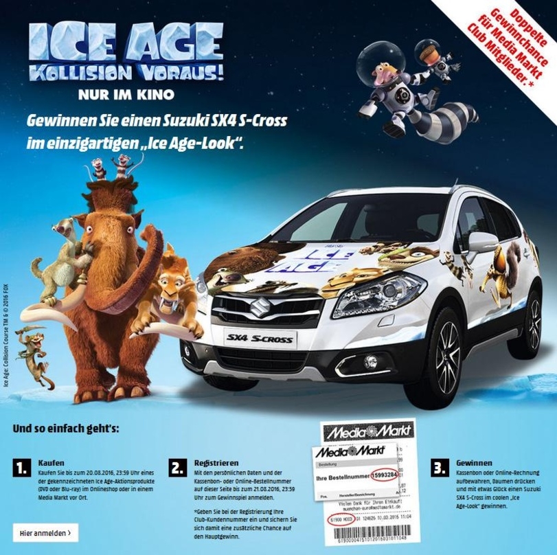 Media-Markt-Kunden können einen Suzuki SX4 S-Cross im "Ice-Age-Look" gewinnen