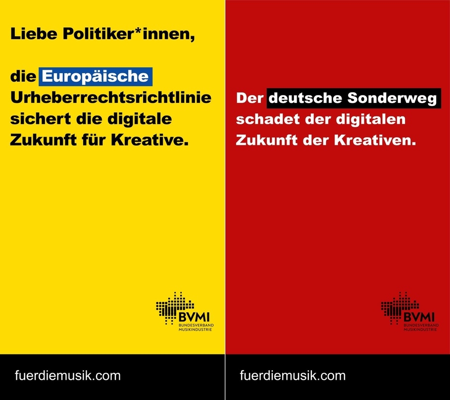 Sollen ab dem 26. Januar im Regierungsviertel und im Social-Media-Bereich für die Interessen der Urheber und ihrer Partner werben: Kernaussagen des offenen Briefs der Musikwirtschaft