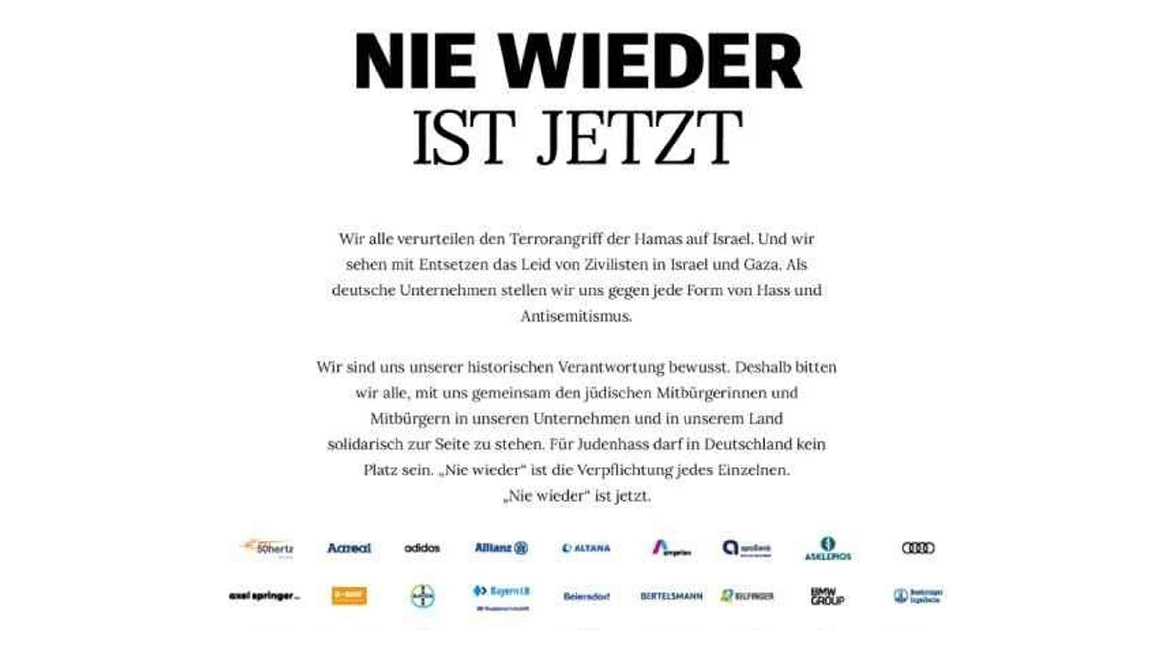 Großflächige Anzeigen in "Welt am Sonntag" gegen Judenhass in Deutschland