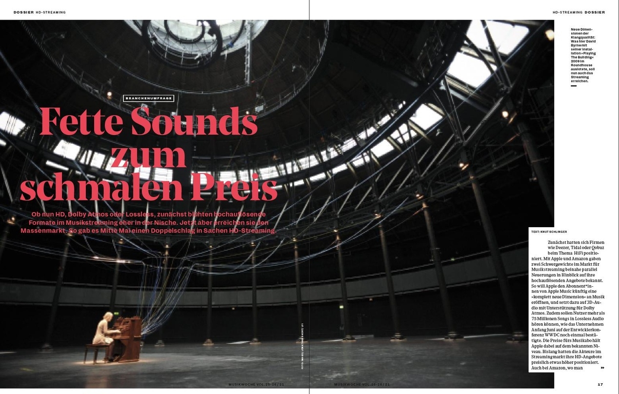 Neue Dimensionen der Klangqualität: Was hier David Byrne mit seiner Installation »Playing The Building« 2009 im Roundhouse auslotete, soll nun auch das Streaming erreichen.