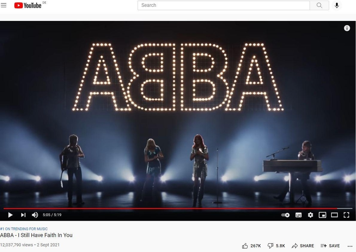 Generierte weltweit mehr als zwölf Millionen Views: das Video zu "I Still Have Faith In You" von Abba