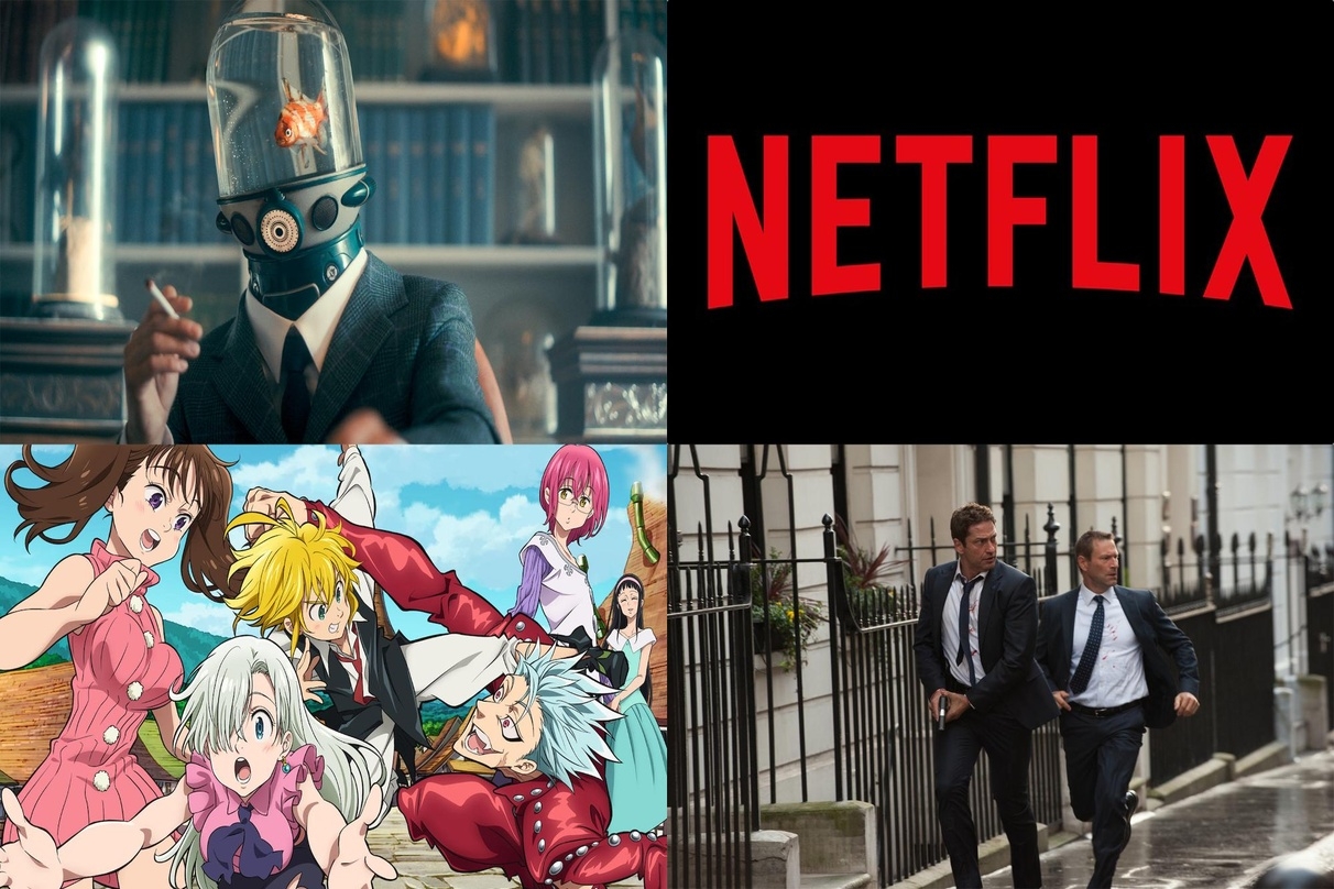 Erfolge auf Netflix: "The Umbrella Academy" (l.o.), "The Seven Deadly Sins" (l.u.) und "London Has Fallen" (r.u.) 