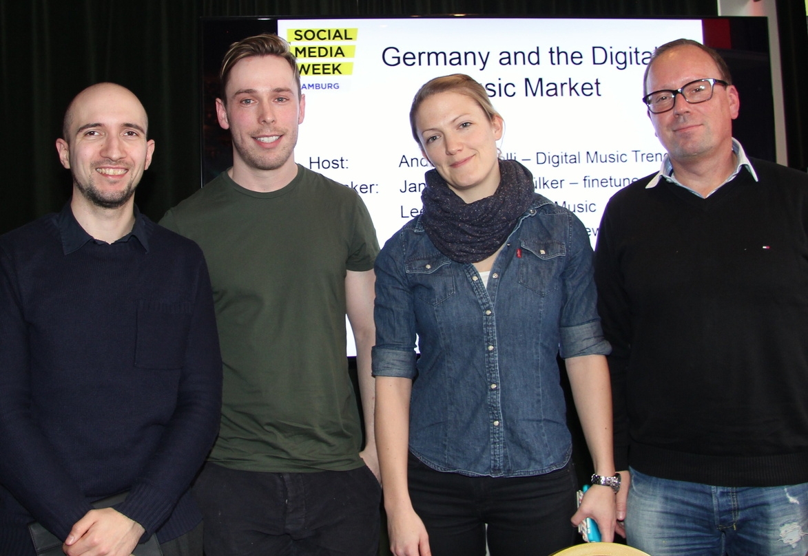 Analysierten den deutschen Digitalmarkt (von links): Moderator Andrea Leonelli, Lee Parsons (Ditto Music), Janine Wülker (finetunes) und Michael Pohl (Kontor New Media)