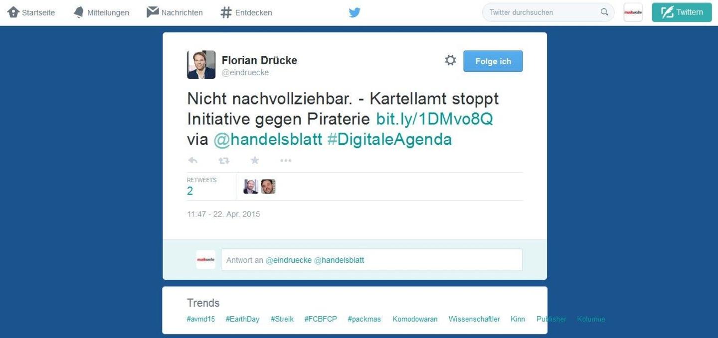 Meldet sich via Twitter zu Wort: BVMI-Geschäftsführer Florian Drücke bezeichnet die Entscheidung des Kartellamts als "nicht nachvollziehbar"