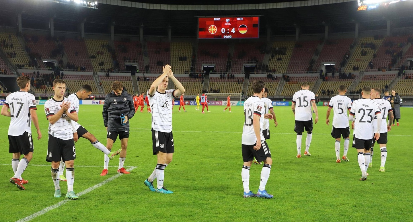 Die deutsche Fußballnationalmannschaft bejubelte gestern einen 4:0-Sieg in Nordmazedonien und die damit verbundene Qualifikation für die WM in Katar 