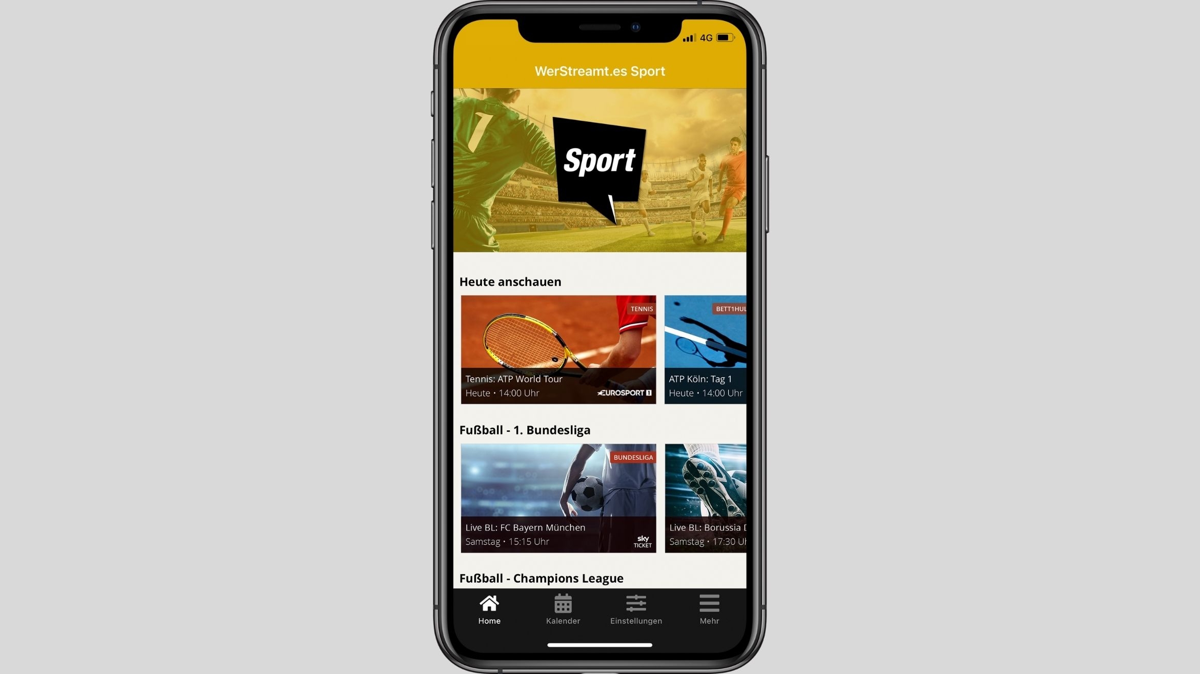 So sieht die neue Funke-App "Werstreamt.es Sport" auf einem iPhone aus –