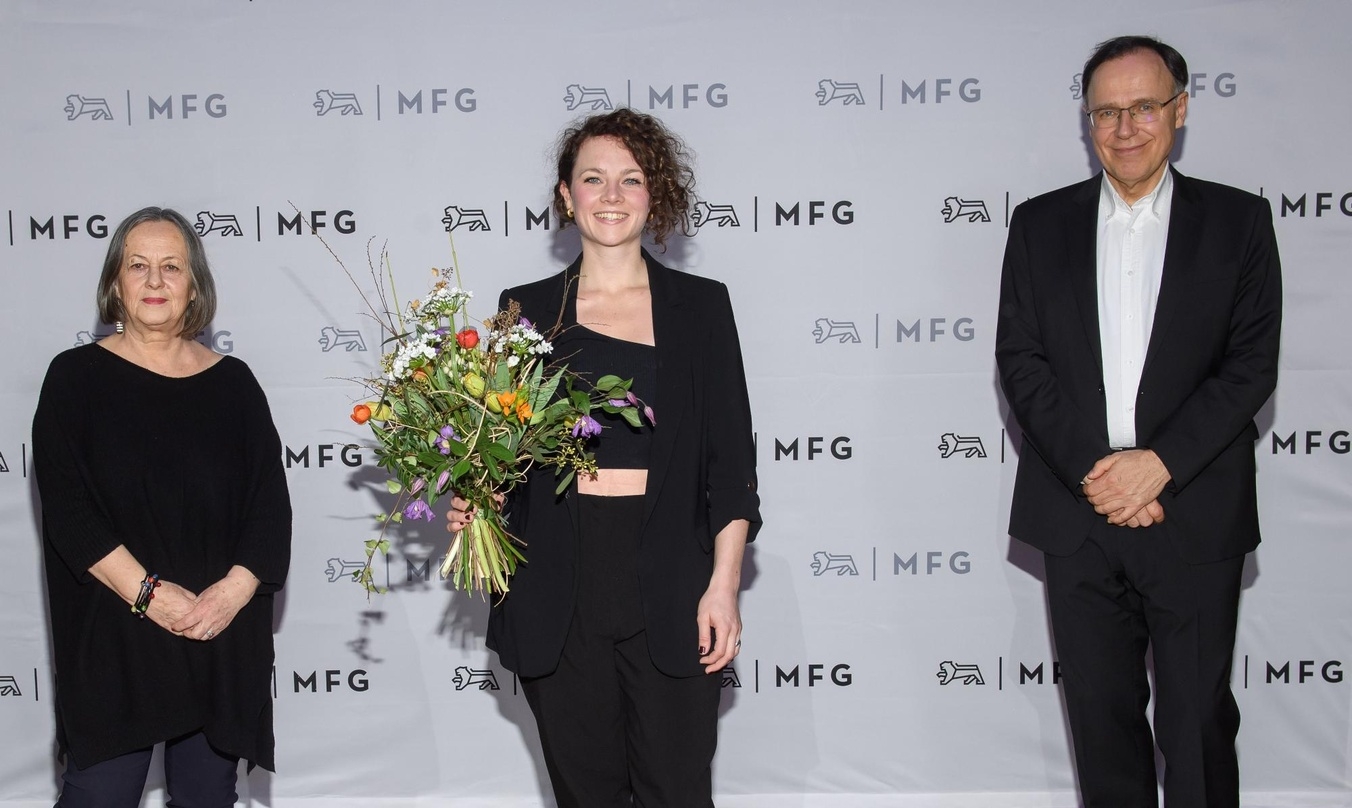 Heide Schwochow, Preisträgerin Chiara Fleischhacker und Carl Bergengruen