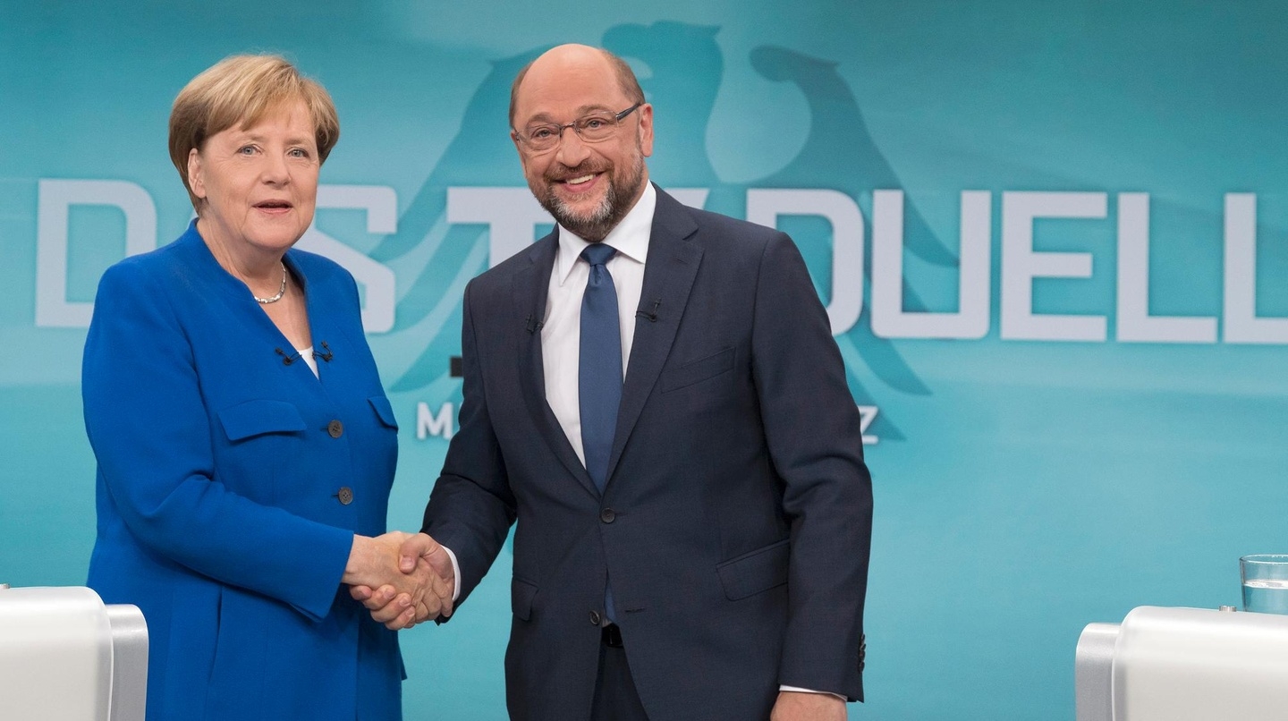 Lieferten sich gestern auf fast allen Kanälen ein TV-Duell: Angela Merkel und Martin Schulz 