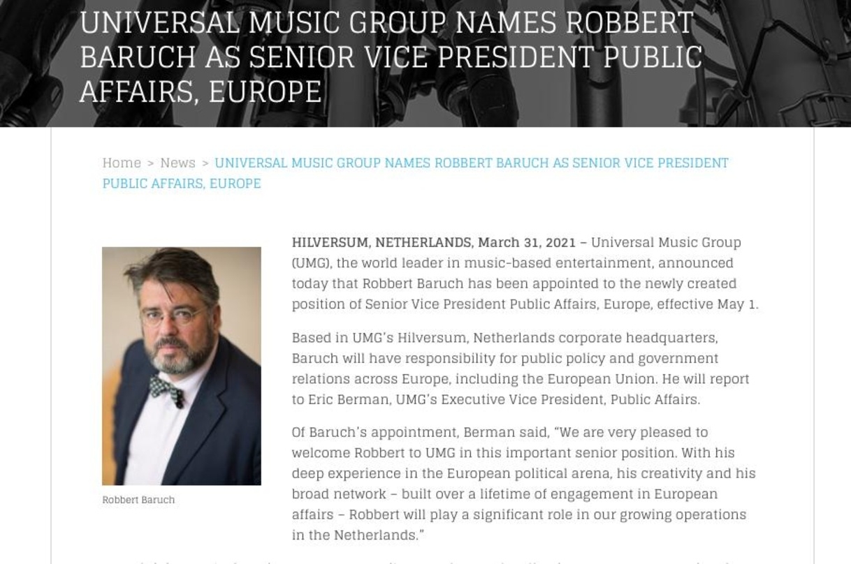 Von der Buma Stemra zu Universal Music: Robbert Baruch