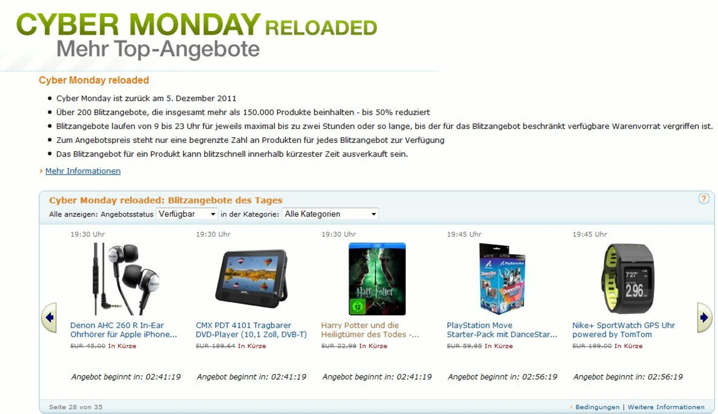 Amazon.de ruft "Cyber Monday Reloaded" aus