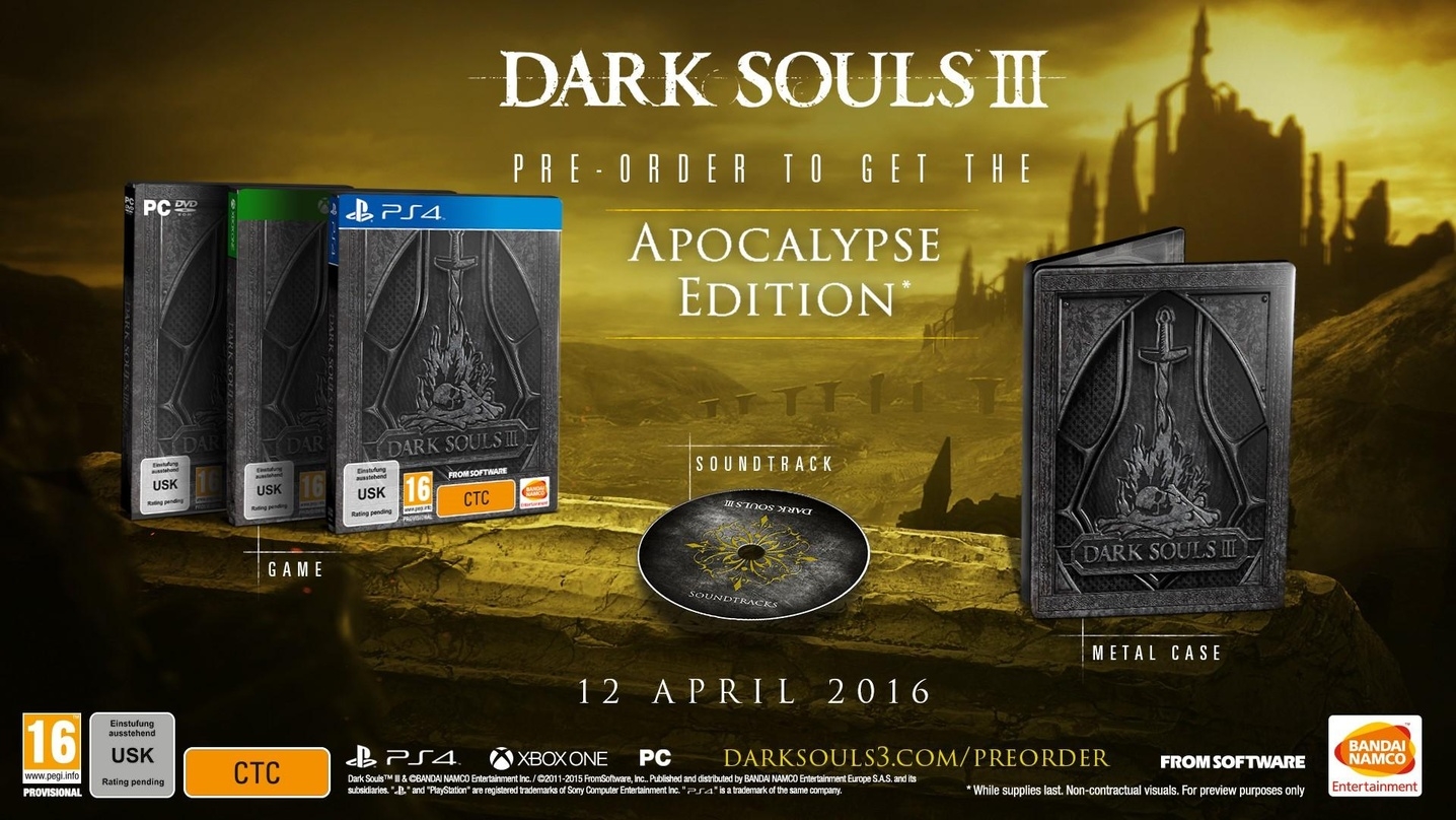 Gibt's bei allen teilnehmenden Händler, aber nur für Pre-Order-Kunden: Apocalypse-Edition von "Dark Souls III" 
