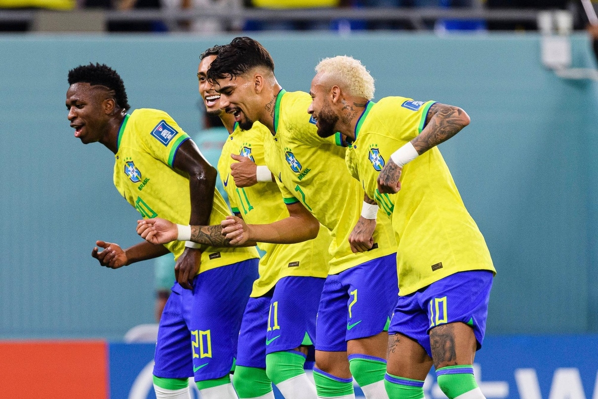 Die Spieler der brasilianischen Fußball-Nationalmannschaft feierten jedes ihrer vier Tore gegen Südkorea mit einem Tänzchen 