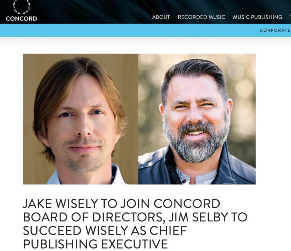 Wechsel auf dem Kapitänssitz beim Concord-Musikverlag: Jake Wisely (links) übergibt das Steuer zum Jahreswechsel an Jim Selby