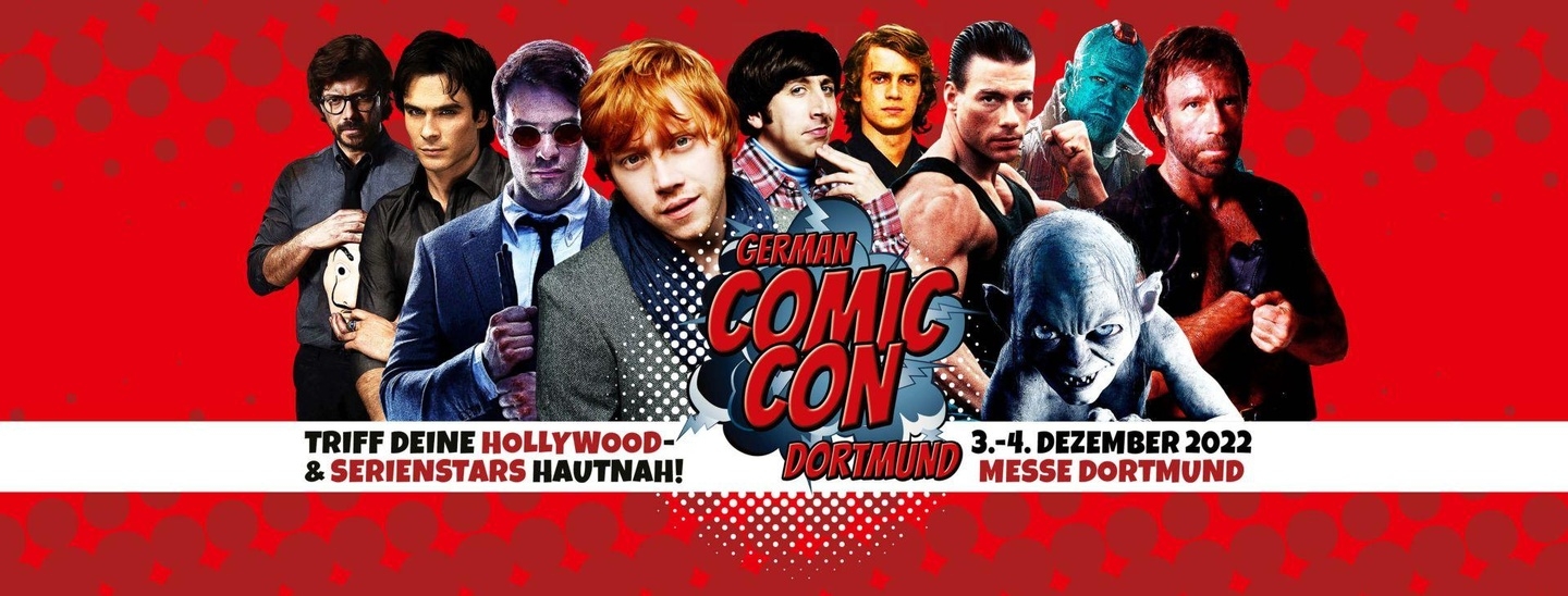 Titelbanner der German Comic Con 2022, die am 3. und 4. Dezember 2022 in Dortmund stattfindet.