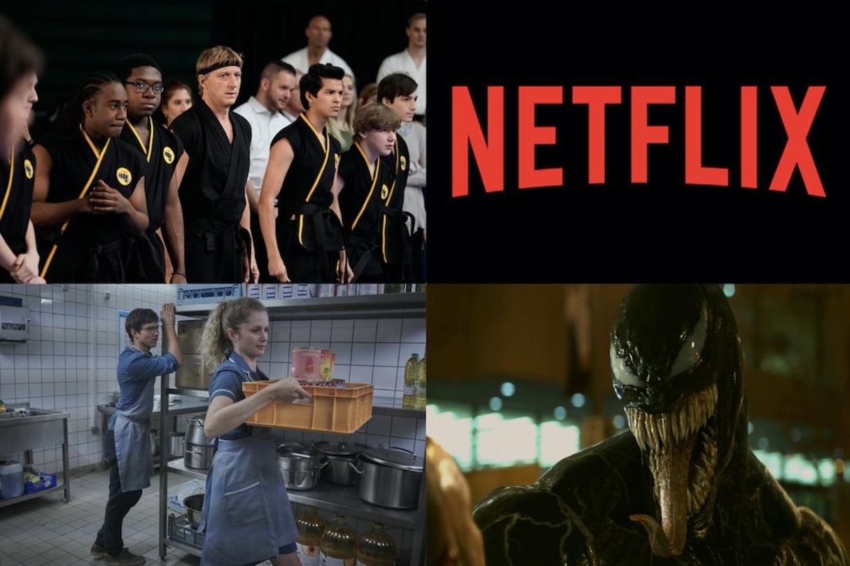 Erfolge auf Netflix: "Cobra Kai" (l.o.), "Freaks - Du bist eine von uns" (l.u.) und "Venom" (r.u.)