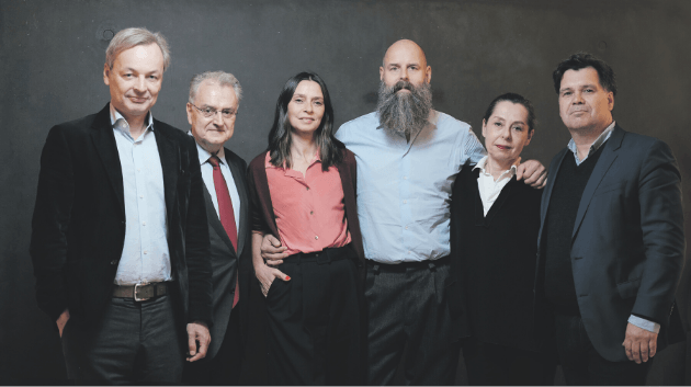 Das Führungsteam für den Berliner Verlag (v.l.): Elmar Jehn, Michael Maier, Silke Friedrich, Holger Friedrich, Margit J. Mayer, Jochen Arntz