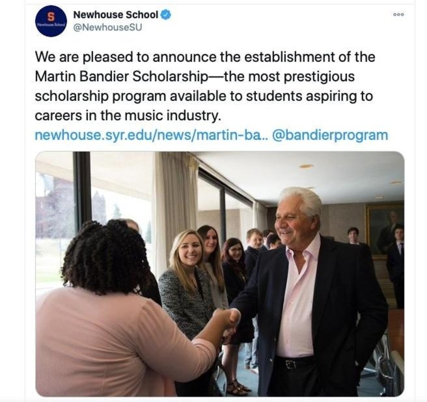 Lobt ein Stipendium aus: Martin Bandier, hier zu sehen auf einem Tweet der Syracuse University