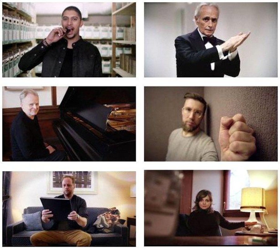 Unterstützen Musik Bewegt im neuen Videoclip (von oben links nach unten rechts): Andreas Bourani, José Carreras, Herbert Grönemeyer, Prinz Pi, Smudo und Annett Louisan