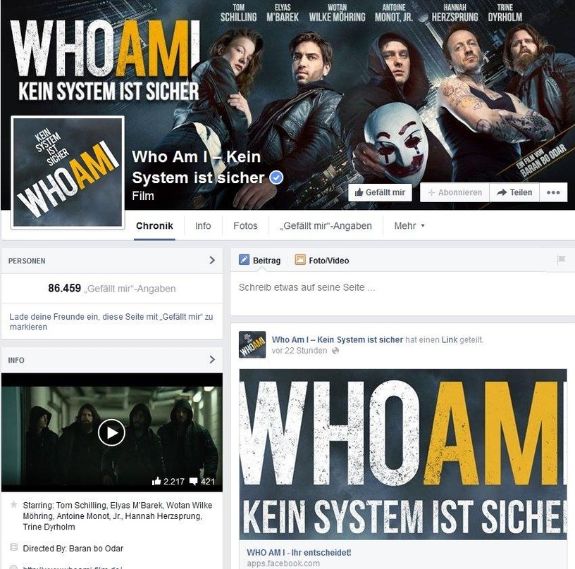 Die Facebook-Seite von "Who am I"