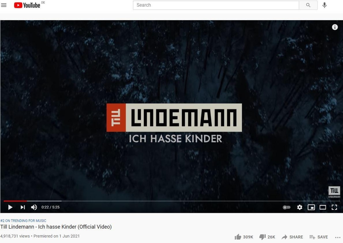 Weltweit gefragt: das Video zur Single "Ich hasse Kinder" von Till Lindemann