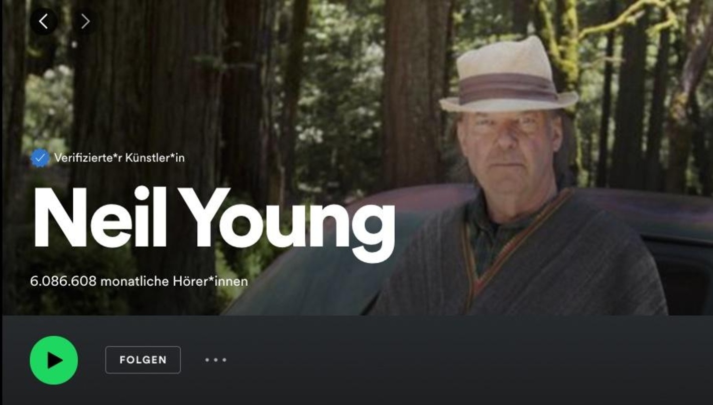 Zählt bei Spotify derzeit rund sechs Millionen monatliche Hörer: Neil Young