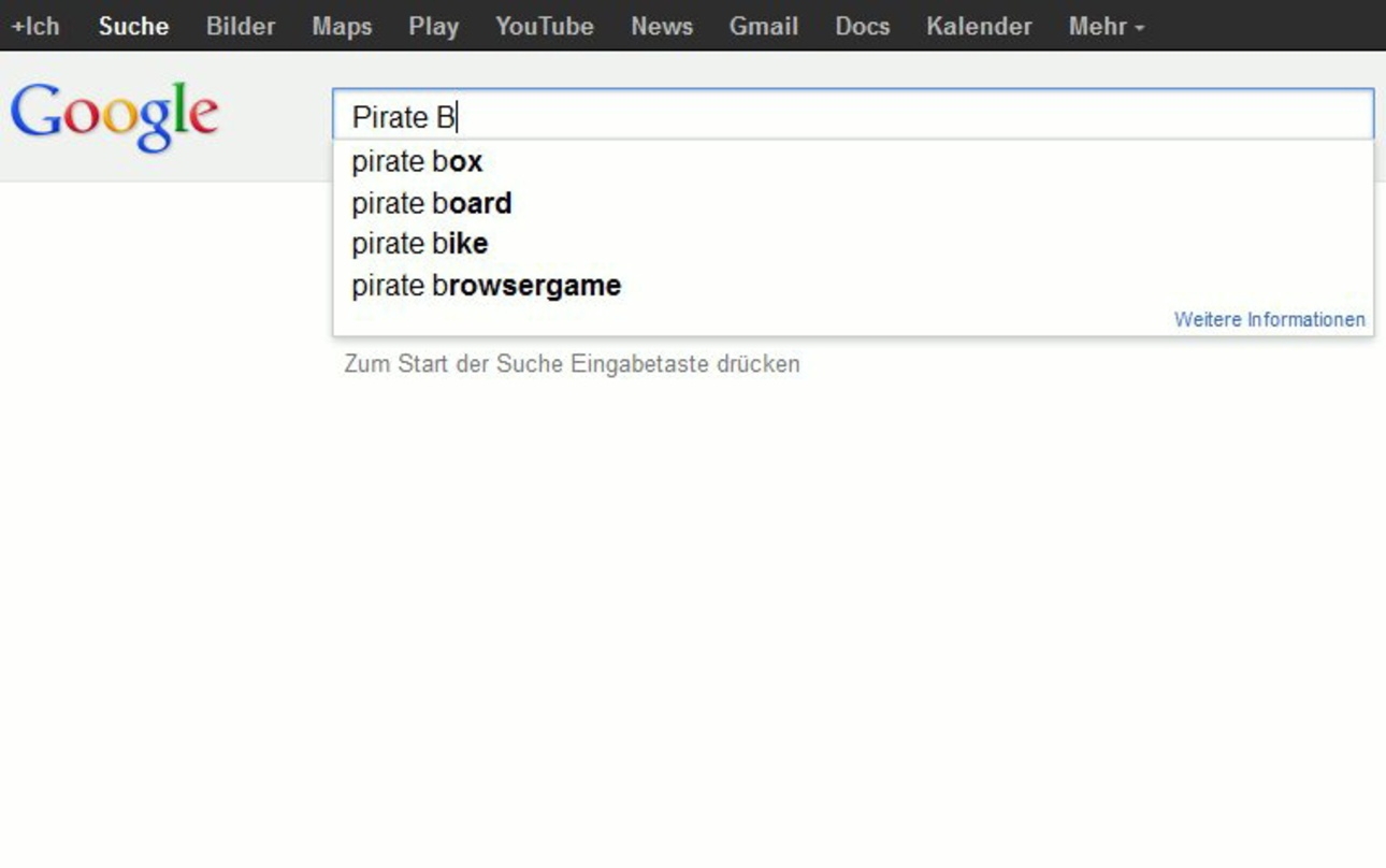 Google geht Usern bei der Suche nach dem berüchtigten Torrentracker The Pirate Bay nicht länger mittels Autocomplete-Funktion zur Hand